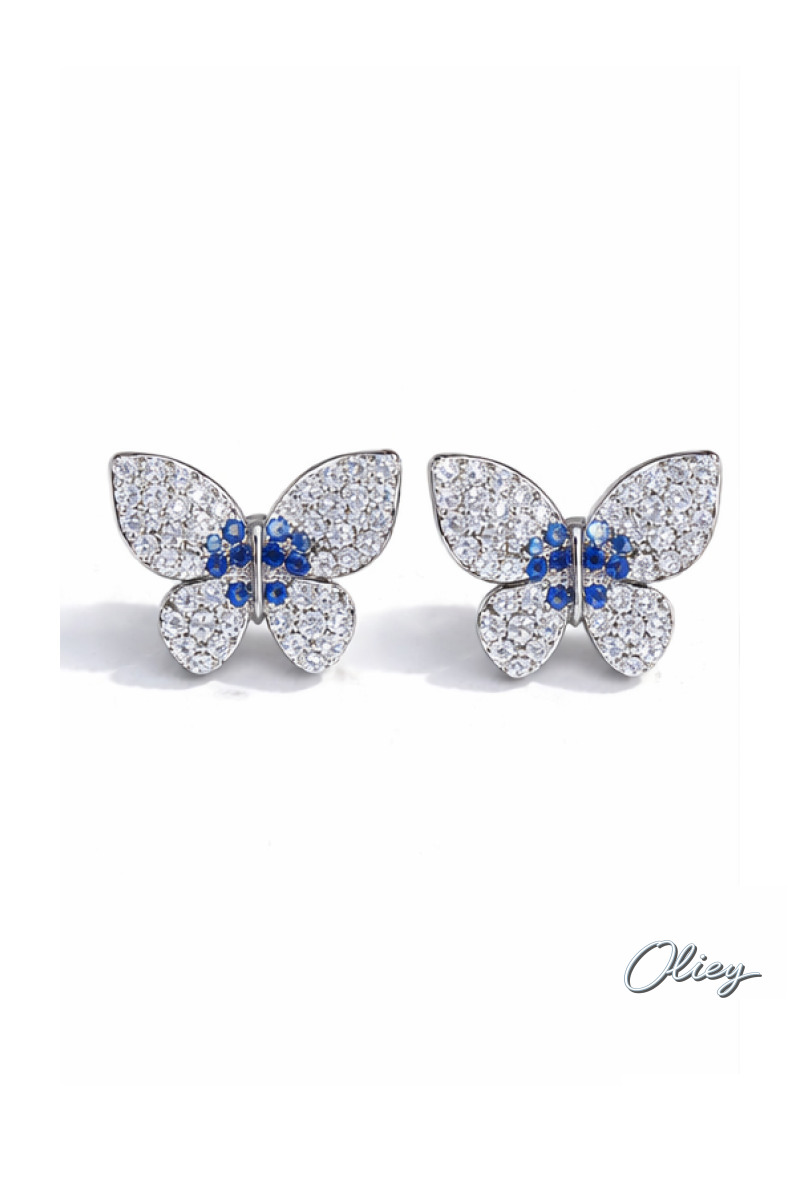 Cute Blue Stone Butterfly Stud Earrings