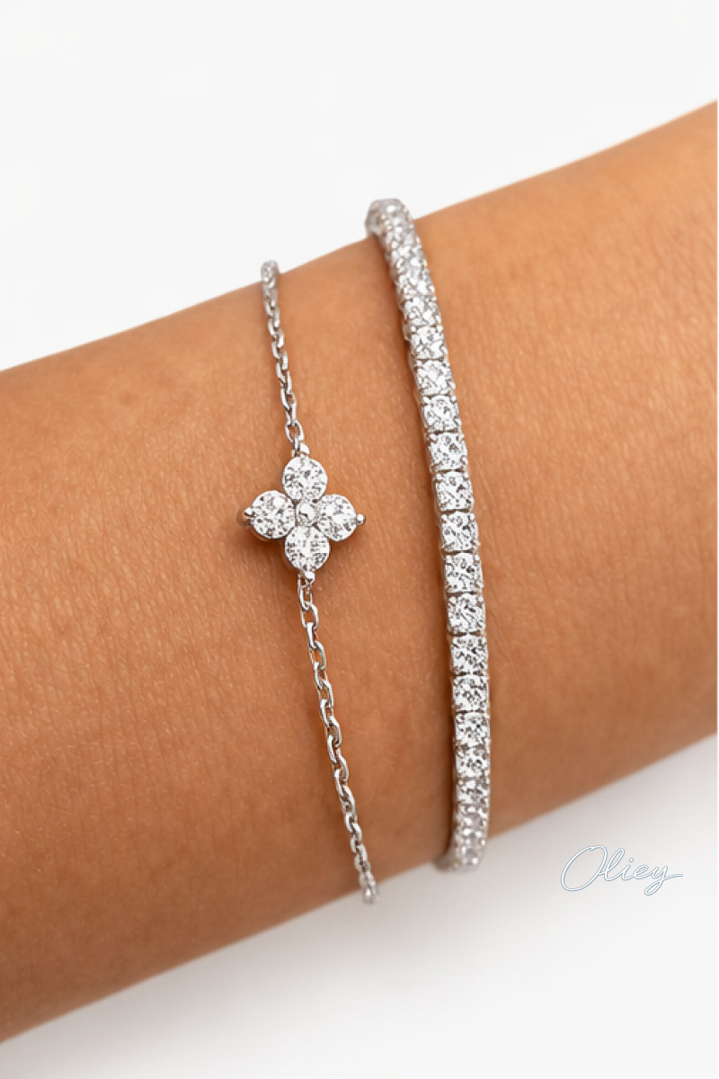 Delicate Cubic Zirconia Flower Chain Bracelet